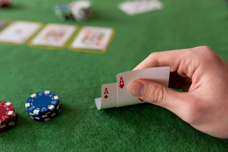 Blackjack table with warm overhead lighting